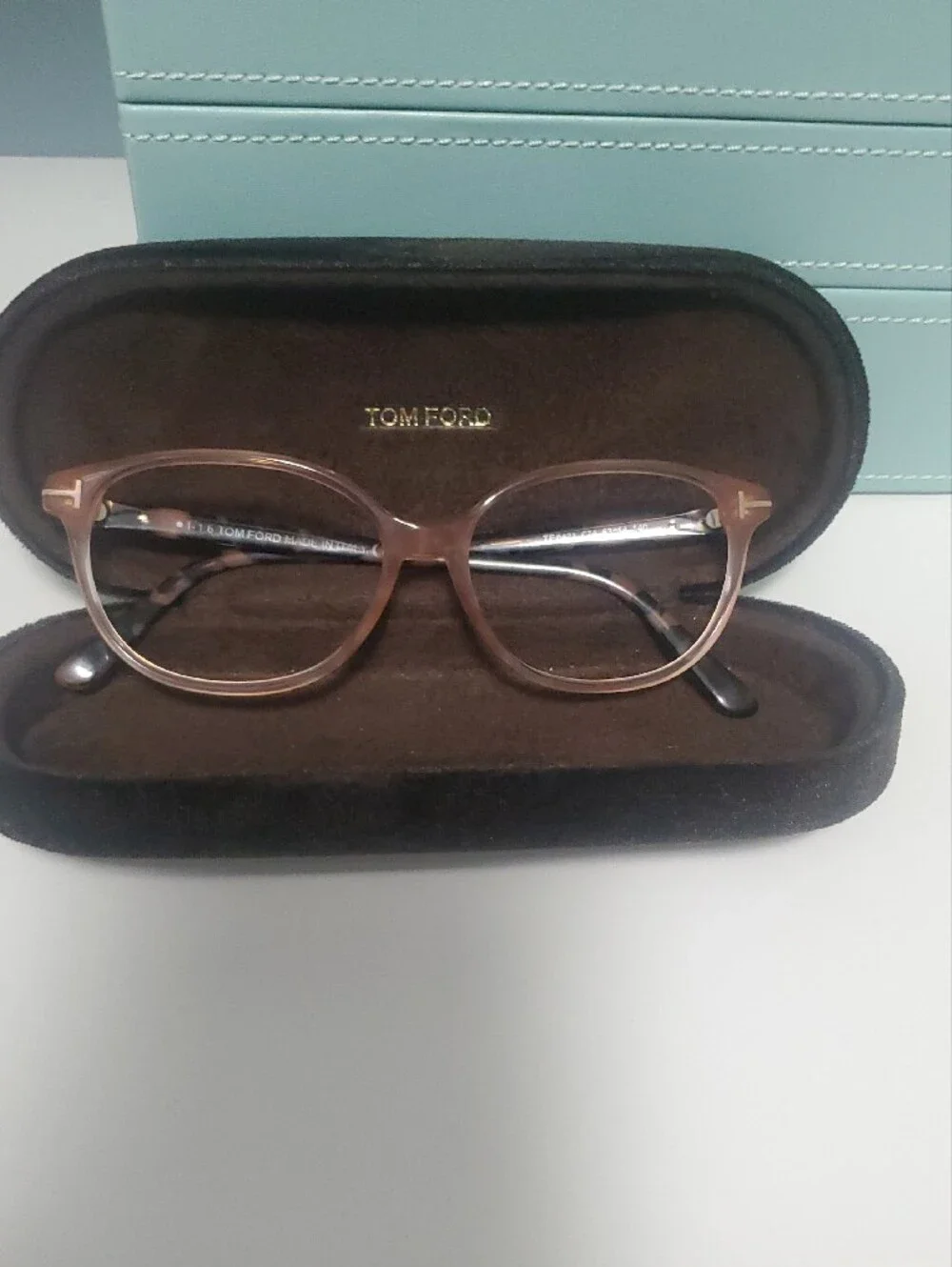 Tom Ford Women's Translucent PeachTone/Tortoise Rectangle Glasses